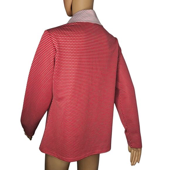 1970s Polka Dot Red White Color Block Pullover Long Sleeve Box Cut Top SZ Large - Picture 6 of 8